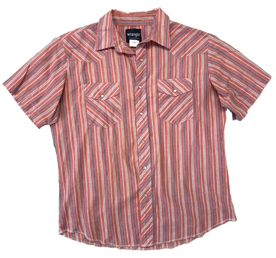 Vtg Wrangler Classic Western Cowboy Red Cream Striped Pearl Snap Shirt Men's L - Image 1 of 4