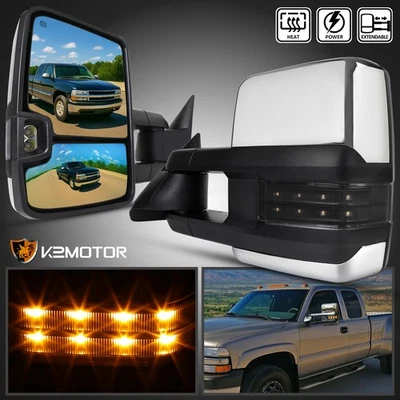 Fits 1999-2002 Chevy Silverado Sierra Power Heated Tow Mirrors+Smoke LED Signal - Image 1 of 4