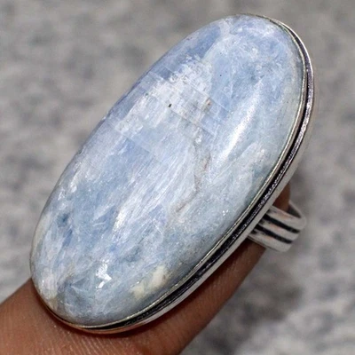 Anillo de cianita azul enchapado en plata 925 hecho a mano piedras preciosas hecho a mano EE. UU. 6,5 MJ Foto 1 de 3