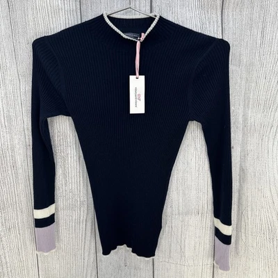 Vineyard Vines Sweater Women Small Nautical Navy 100% Cashmere Rib Tip Mock Neck - Image 1 of 4