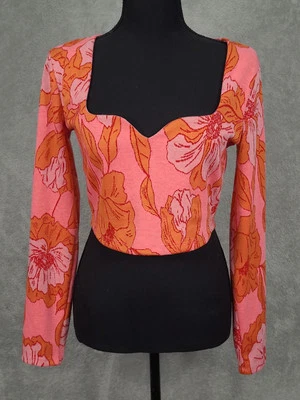 Top Corto Zara Floral Sweetheart Jacquard L Manga Larga Rosa Naranja Blogger Favorito Foto 1 de 4