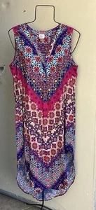 Sleeveless Hi Low V Neck Dress Floral Kaleidoscope Sz Med Boho Colorful Cupio - Picture 1 of 8