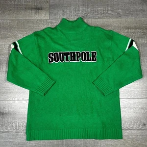 VTG Y2K Southpole Sweater Men XL Green Knit Ribbed Mock Neck Hip Hop Streetwear - Picture 1 of 6