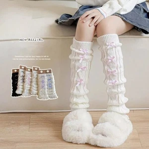 Bow Calf Sleeves Winter Warm Knitted Boot Stockings Knitted Leg Warmers - Picture 1 of 18