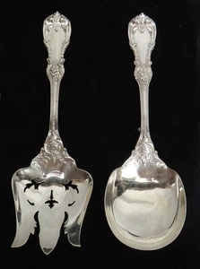 REED & BARTON BURGUNDY STERLING SILVER 9.5" SALAD SERVING SET FORK & SPOON - Picture 1 of 3