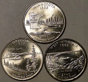 BU United States 2005 Minnesota Oregon West Virginia 3x quarter 25 cent coins P - Picture 1 of 2