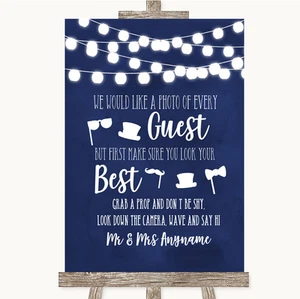 Navy Blue Watercolour Lights Photo Prop Guestbook Personalised Wedding Sign - Picture 1 of 8