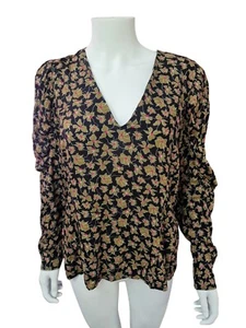 Blusa Floral Vero Moda Negra Oliva Recogida Cuello en V Talla XL Fluida Otoño Elegante - Imagen 1 de 8