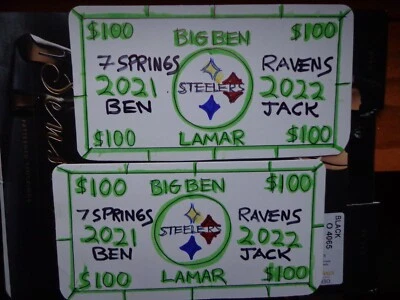 2 boletos de arte gráfico de $100 de Ben Roethlisberger de los Ravens de la NFL Lamar Jackson/Steelers Foto 1 de 3