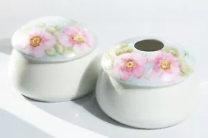 Vintage 'TIGY' handbemaltes Porzellan Blumen Haar Empfänger & Schmuck Box Set - Bild 1 von 17