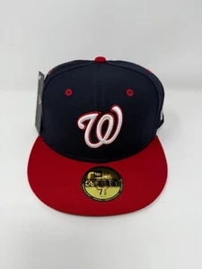 New Era Cap Washington Nationals Game Navy Red Size 7 3/8 with Tag Men - Picture 1 of 6