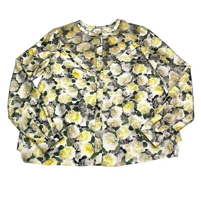 Blusa Adam Lippes Mujer Seda Estampado Floral Mangas Largas Abotonada Talla 10 Foto 1 de 4