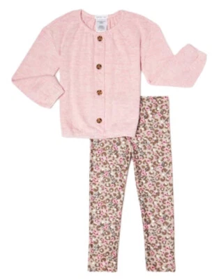 Forever Me Niñas Conjunto Rosa 3T Pullover Botón Top y Flores Leggings 2 Piezas Foto 1 de 4