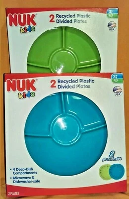 Juego de dos platos divididos NUK para niños 4 compartimentos resistente plato profundo apto para microondas  Foto 1 de 4