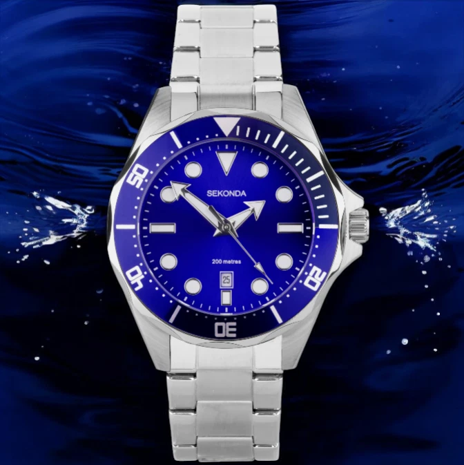 Mens Sekonda Hudson Pro Divers 200 Meters Blue Dial & Bezel Watch 30097