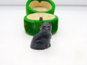Czech Black Glass Christmas Cracker Cat Charm Antique c1920 Art Deco - Picture 1 of 3