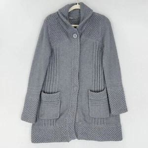 Prana Sweater Women Small Gray Elsin Wool Blend Organic Knit Snap Front Cardigan - Picture 1 of 13