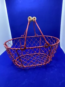 Primitive Handwired- Handmade- Handpainted Red Wire Egg Decor Basket - Picture 1 of 7