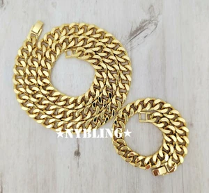 🔥COMBO SET🔥 Miami Cuban Necklace & Bracelet Plated CZ Hip Hop Jewelry 10MM - Bild 1 von 10