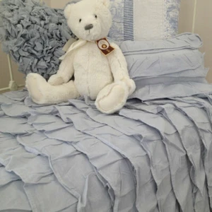 2 pce Boys Shabby Chic Blue Ruffle Frill Cot Quilt & Cushion Baby Crib Nursery - Picture 1 of 7