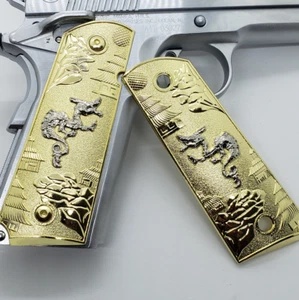 1911 Full Size grips gold Plated Dragon W Ambi Safety #T-T61 - Picture 1 of 1