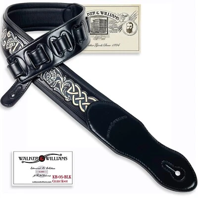 Correa de cuero acolchada tallada negra Walker & Williams KB-05-BLK con nudo celta envejecido Foto 1 de 4