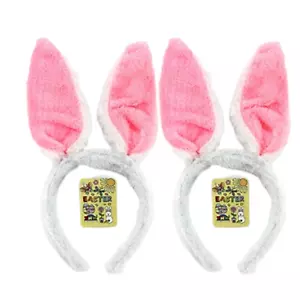 Bunny Ears Pink White Easter Dress Up Soft Plush Kids Adults Gift Basket - Picture 1 of 9