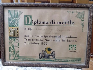 RARITÀ 1955 DIPLOMA AL MERITO 1* RADUNO TRATTORI NAZIONALE SAME TORINO - Foto 1 di 9