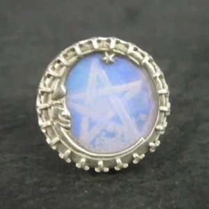 Sterling Opal Moon Pentagram Ring Sz 5 One of a Kind - Picture 1 of 7