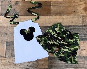 Army Camouflage Minnie Mouse Short Set Outfit | Minnie Mouse Girl Clothing  - Picture 1 of 1
