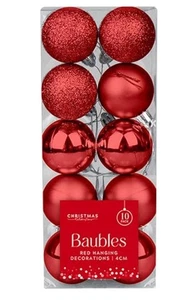 10 Pack Christmas Baubles Tree Decoration 4cm - Red - Picture 1 of 1