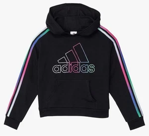 Adidas Pullover Crop Hoodie Little Girls Size Large Black And Multicolored  - Picture 1 of 12