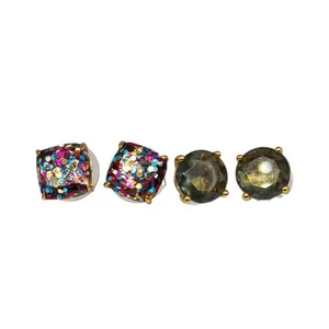 Kate Spade Earrings Set of 2 Rainbow Sparkly Square Green Round Gold Faceted - Picture 1 of 7