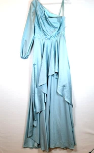 Mac Duggal Womens One-Shoulder Satin Pleated Hi-Lo Maxi Gown Dress Size 4 Blue - Picture 1 of 13