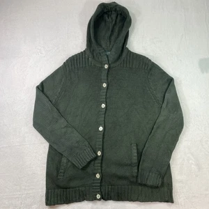 Ralph Lauren Womens Large Jumper Hoodie Knit Cardigan Button Green 100% Cotton - Picture 1 of 12