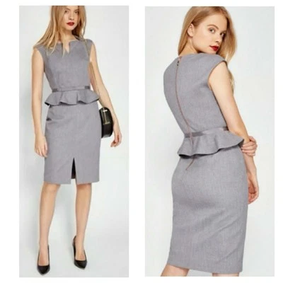 Ted Baker Dress, Peplum Dress, Sheath, Gray, Bow, Size 4, US 10, WAS $315 *NEW!* - Image 1 of 4