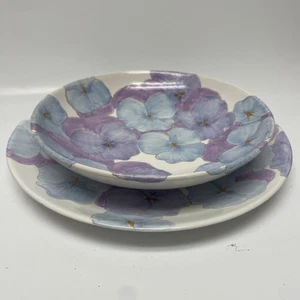 Set 2 Ernestine Salerno ITALY Bread Plate & Bowl Flowers Pastel - Picture 1 of 10