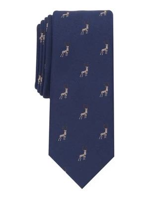 BAR III Mens Navy Graphic Reindeer Skinny Neck Tie - Image 1 of 3
