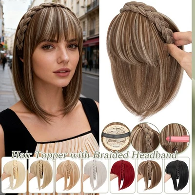 Diadema trenzada Topper clip para el cabello con flecos flequillos extensiones de cabello reales como humanos Foto 1 de 4