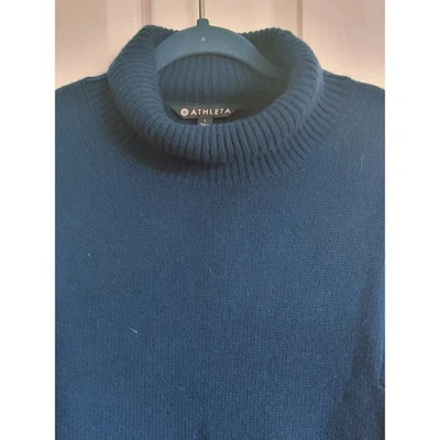 Suéter Athleta L Lana Cachemira Cuello Alto Mujer Grande Azul Teal Tejido Pullover Foto 1 de 4