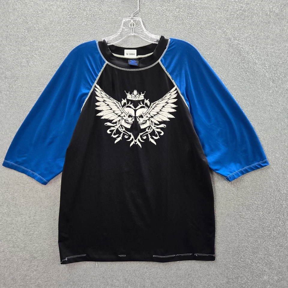 Camisa Burnside Hombres XL Negra Bloque de Color Grunge Calavera Alas Patinador Y2K LEER Foto 1 de 4