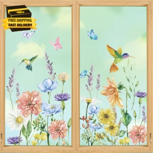 30 PCS Spring Window Cling Sticker, Watercolor Wildflowers Butterfly Birds for H - Picture 1 of 6