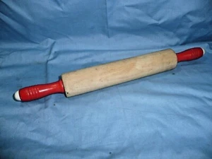 Alfiler rodante de madera vintage con asas de madera roja granja rústico - Imagen 1 de 5