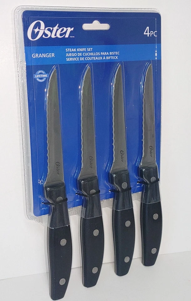 Oster Granger 4 Piece 4.5" inch Steak Knife Set Black 75681.04 -