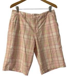 Caribbean Joe Let Go Bermuda Shorts Women's 12 Pink White Plaid Preppy Vaca Golf - Picture 1 of 13