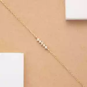 Round Natural Diamond Mini Straight Bracelet For Women Gift 14k Yellow Gold - Picture 1 of 15