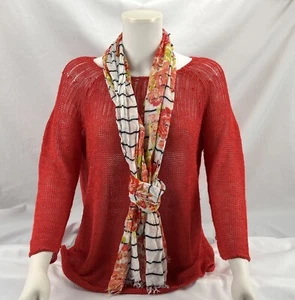 J Jill Sweater 3/4 Sleeve Loose Knit Top Coral size Large With Cato Scarf - Picture 1 of 3
