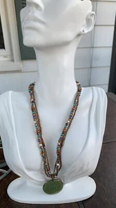 Vintage NR Reversible Medallion Pendant Necklace Nina Ricci Avon 20" Southwest - Picture 1 of 11