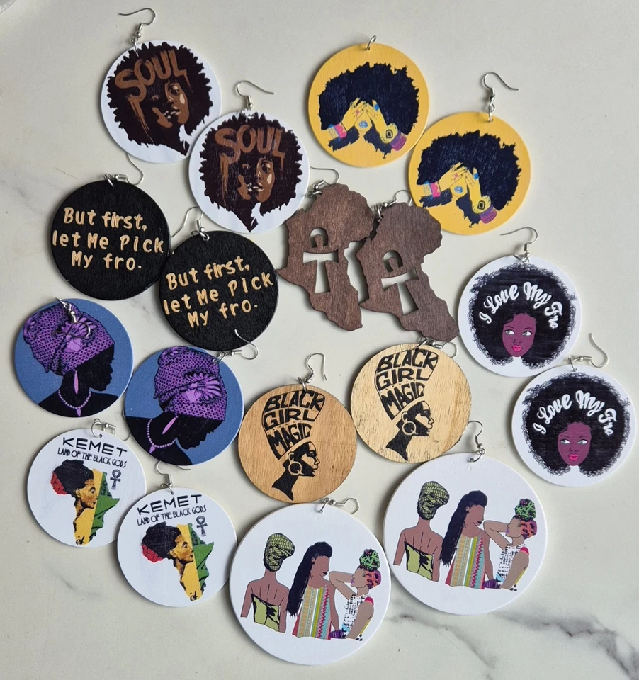 Pendientes de madera afrocéntricos africanos de inspiración tribal boho PAQUETE COLECCIÓN COMPLETA Foto 1 de 1