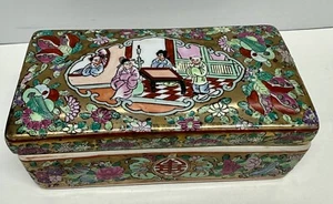 Chinese Trinket Box w/Lid Vintage 8” x 4” x 3” H - Picture 1 of 8
